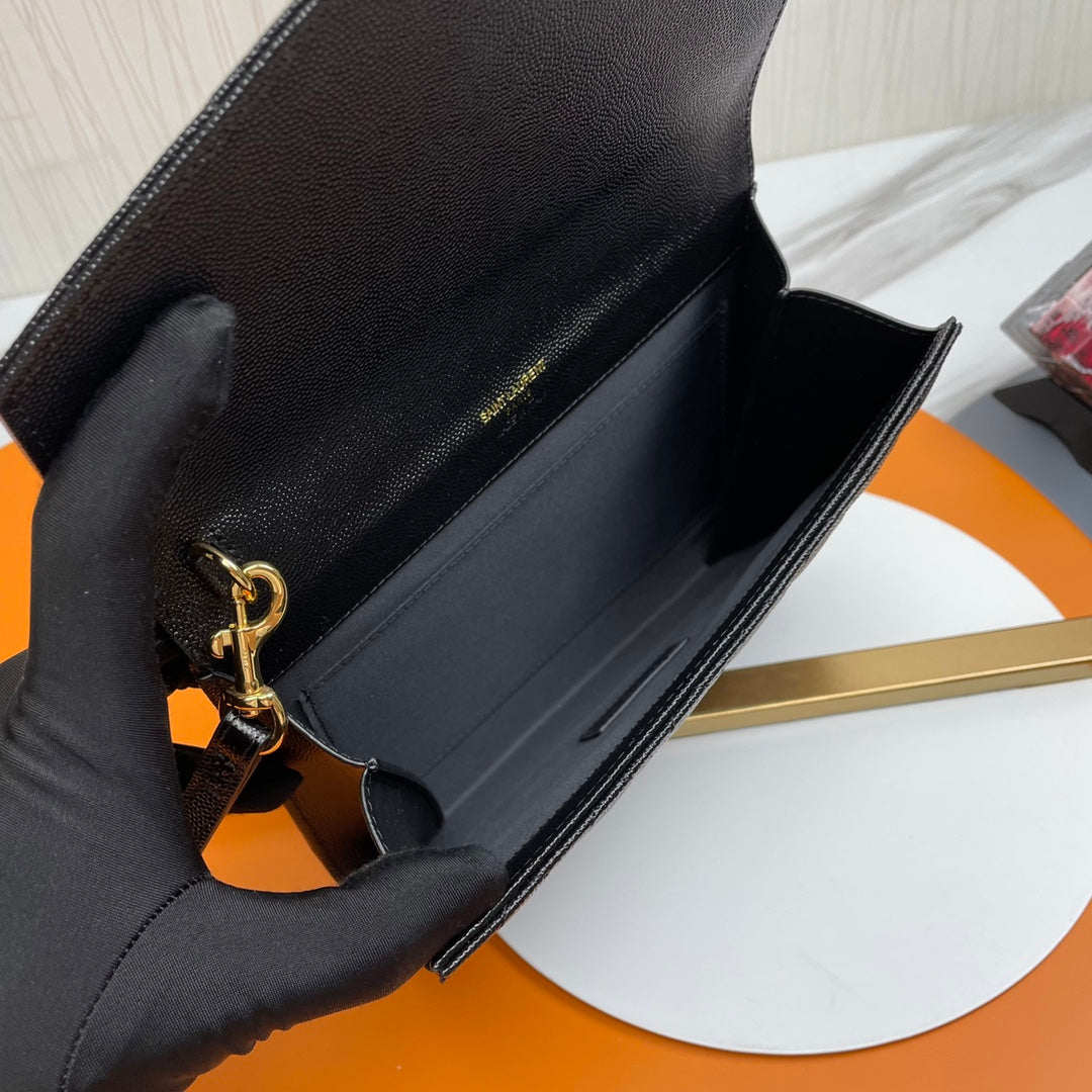 Yves Saint Laurent Monogram Quilted Leather Wristlet Envelope Clutch - Black