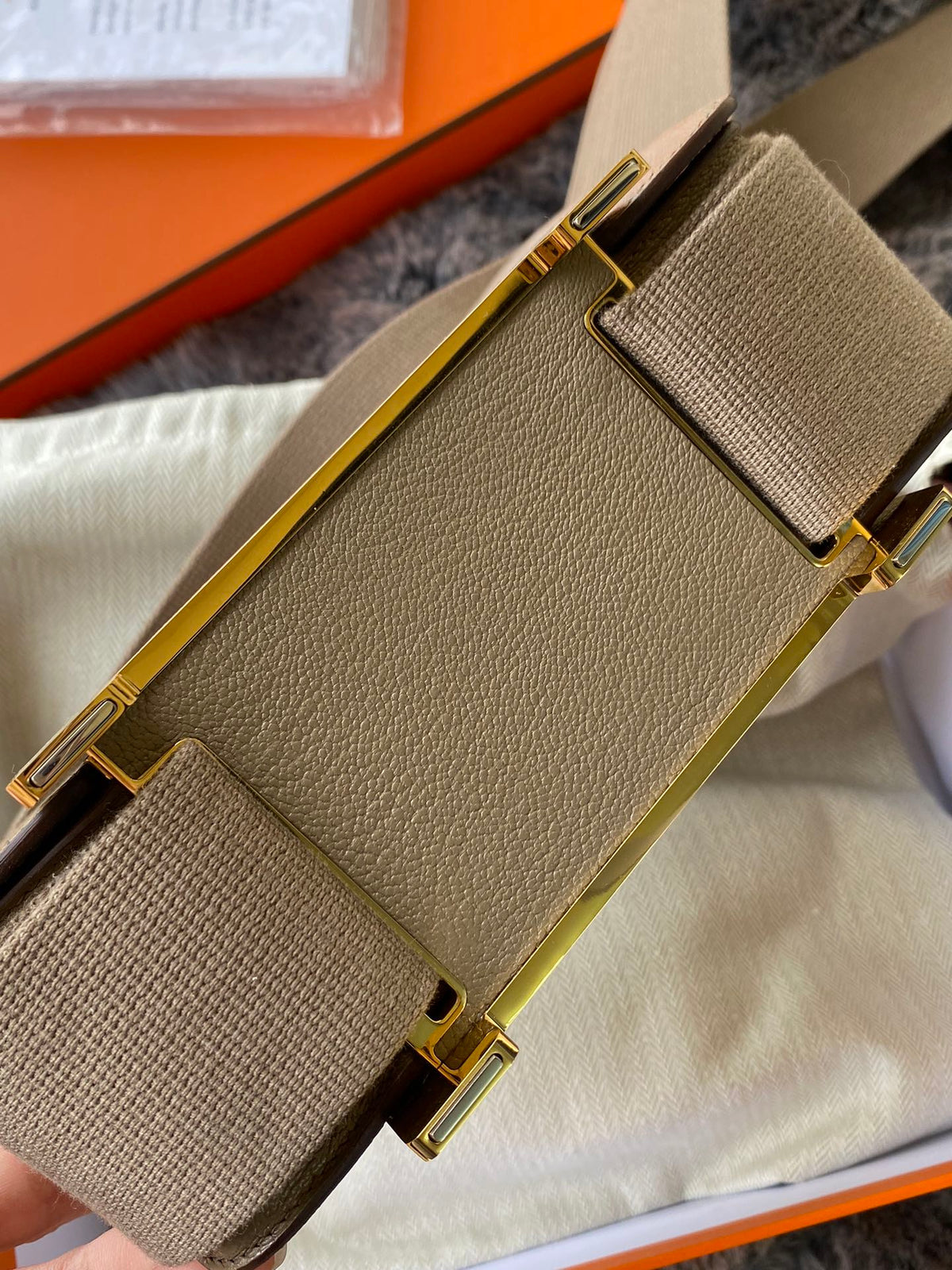 Hermès Constance Leather Shoulder Bag with Iconic H Clasp - Beige