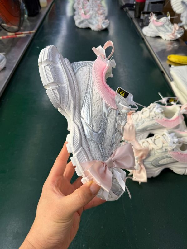 Balenciaga Runner White Silver Pink Ribbon Bow Ruffle Sneakers