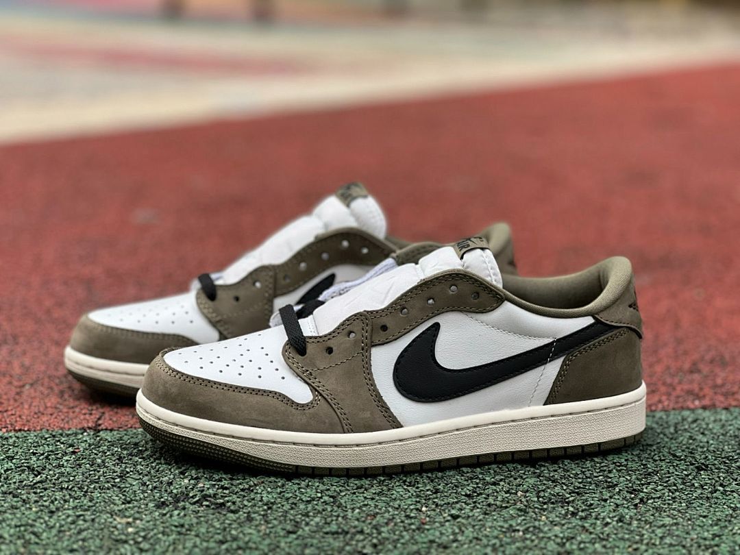 Travis Scott Nike Air Jordan 1 Low OG SP Olive White Black Sail Shoes Sneakers DZ4137-106