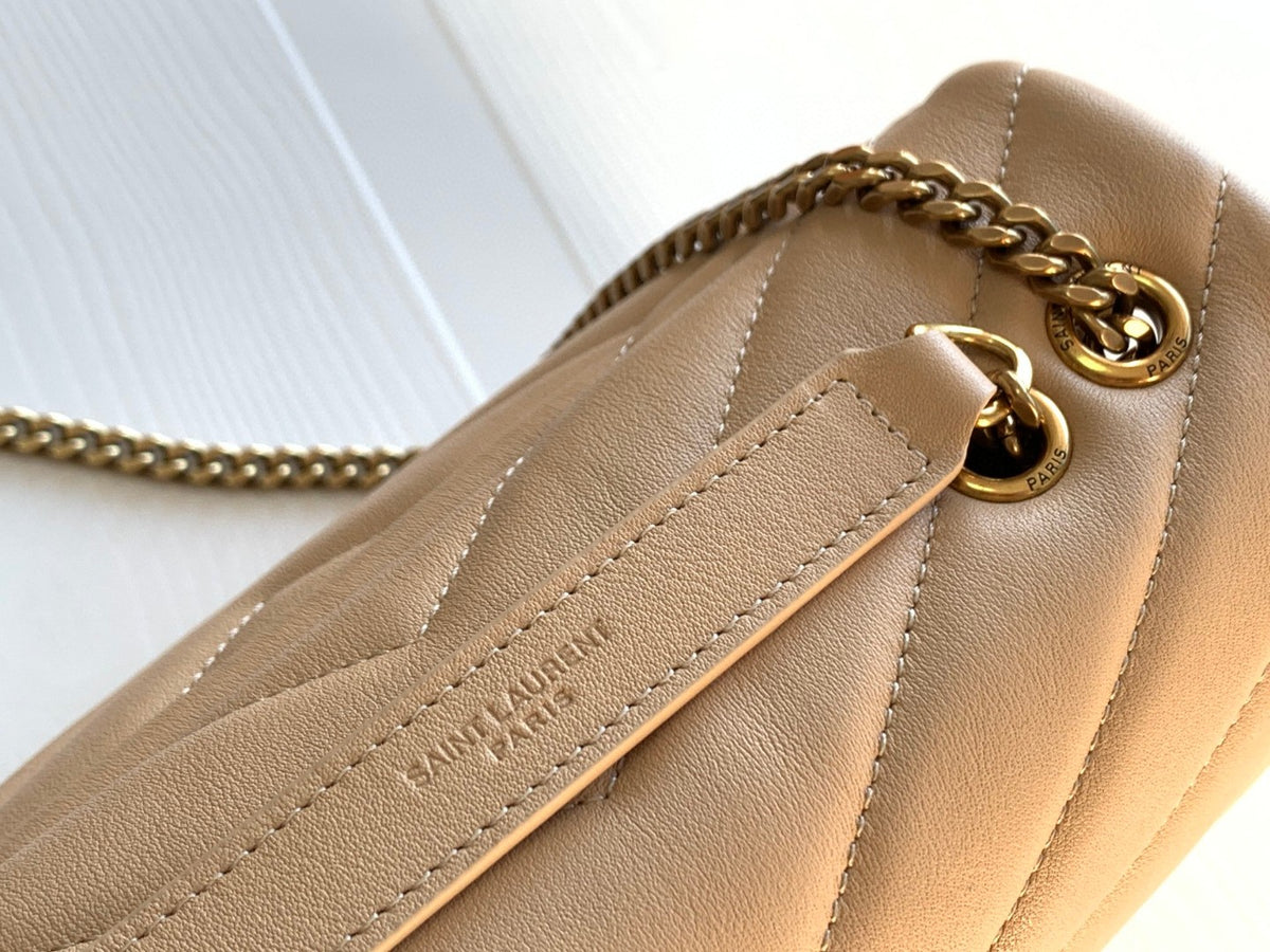 Saint Laurent Loulou Small Quilted Shoulder Bag in Beige Leather