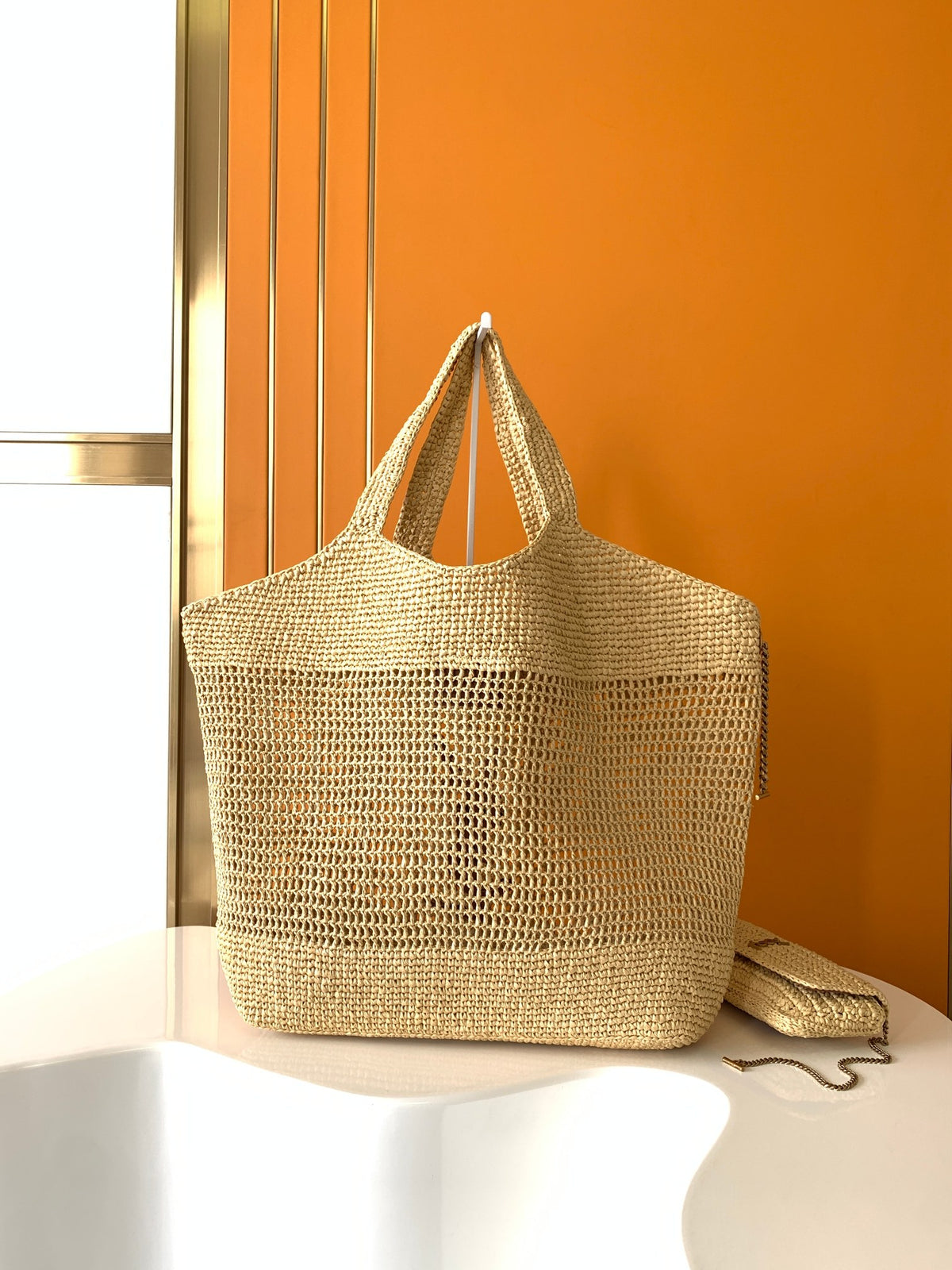 Saint Laurent YSL Raffia Small Panier Tote Bag - Natural Straw