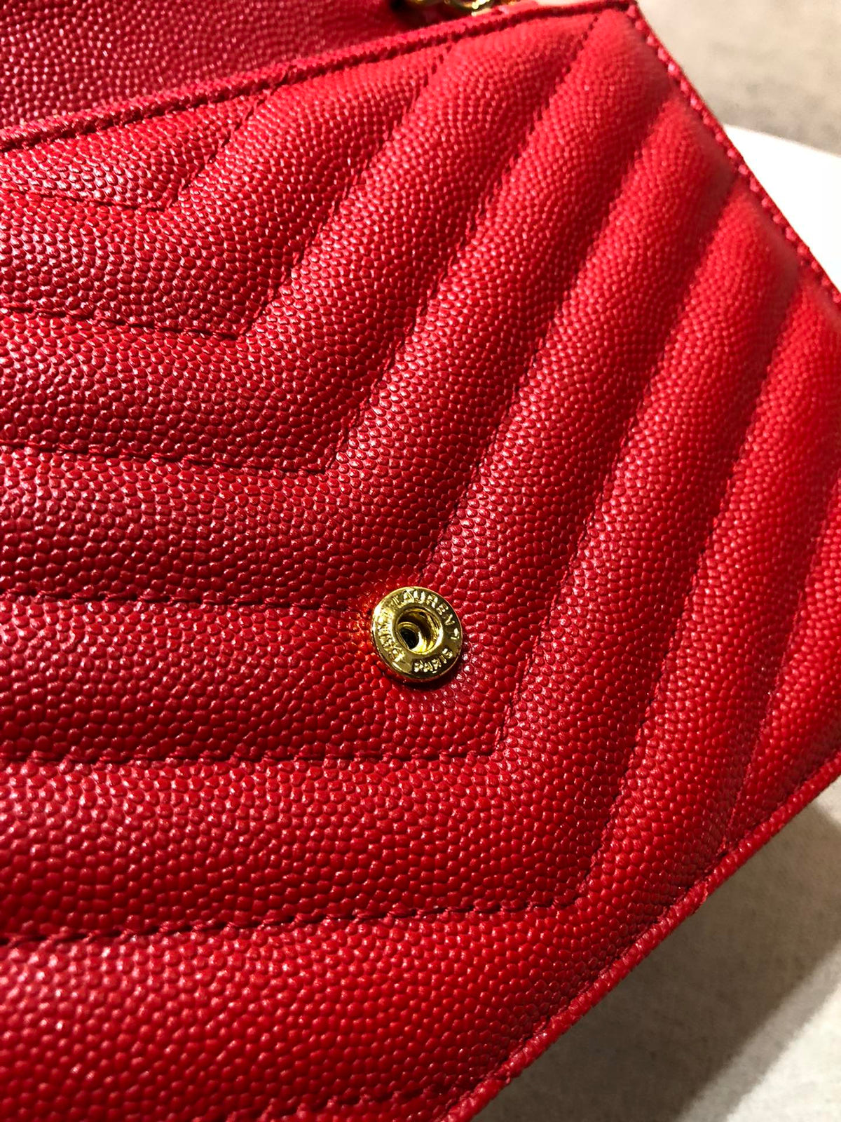 Saint Laurent Cassandre Matelassé Red Leather Envelope Chain Wallet