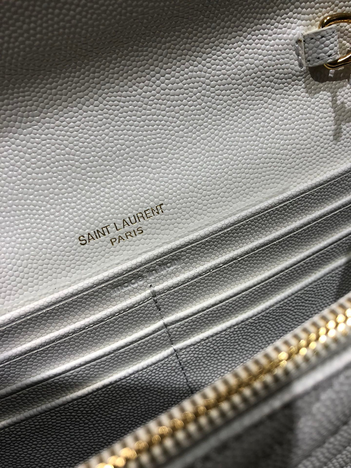 Saint Laurent Monogram Matelassé Leather Envelope Chain Wallet - White/Gold