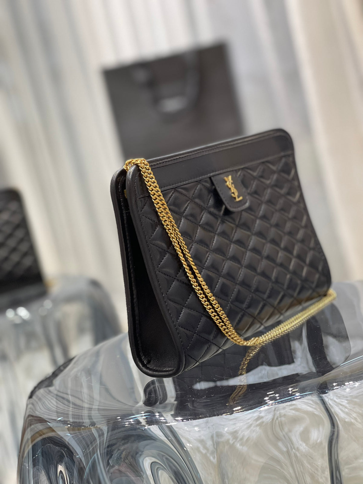Saint Laurent Gaby Quilted Leather Pouch Bag - Black/Gold
