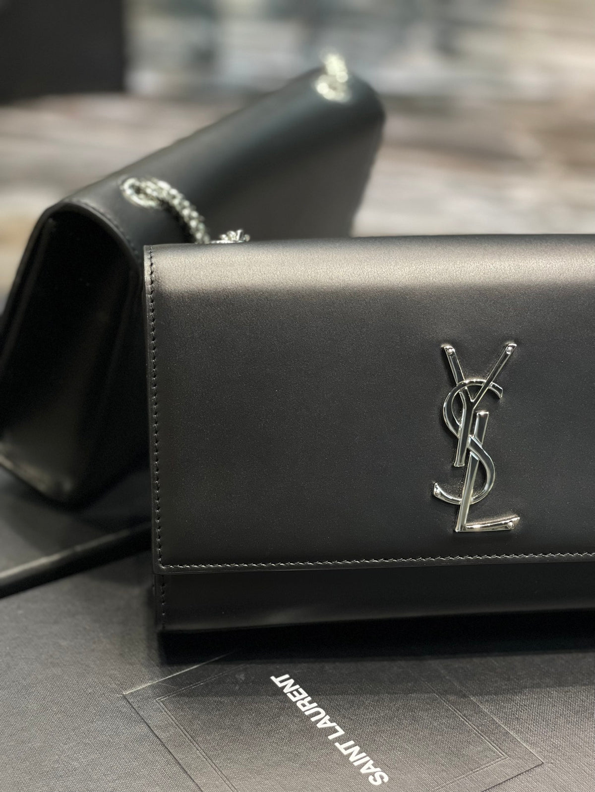 Saint Laurent Kate Small Chain Bag in Smooth Leather - Black with Silver-Tone Hardware
