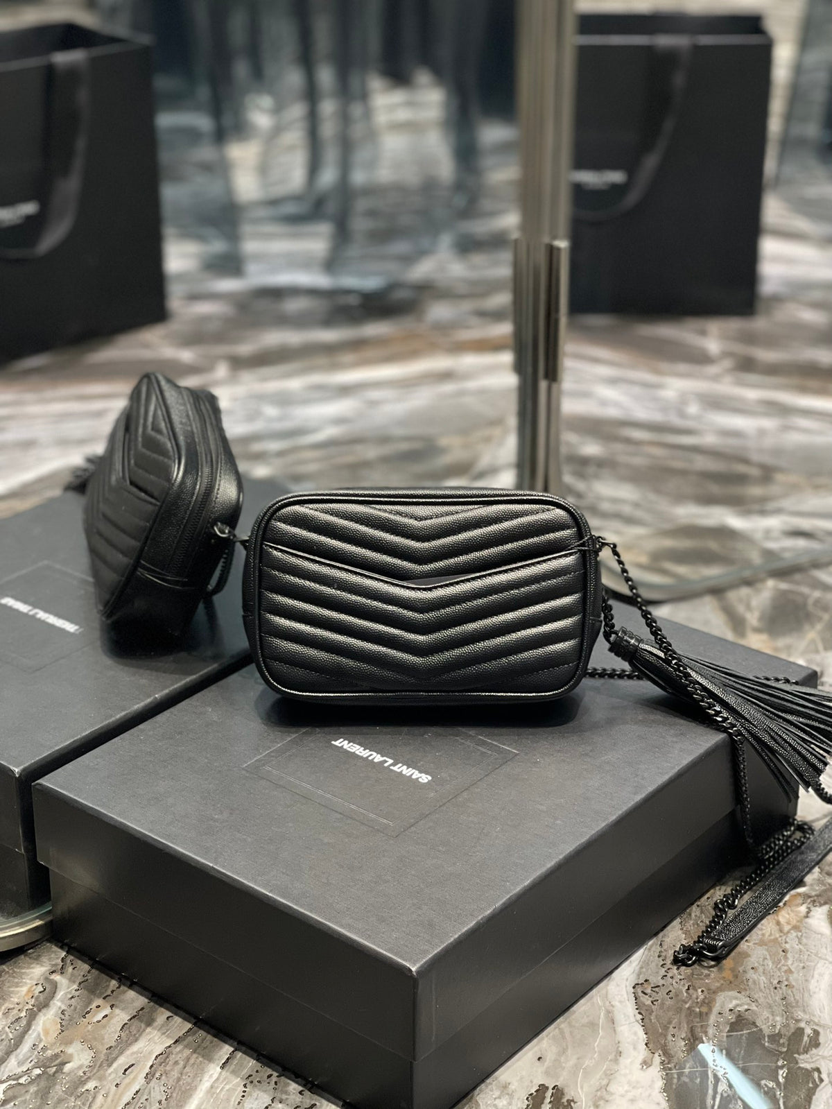 Saint Laurent Lou Mini Bag in Quilted Leather with Tassel - Black
