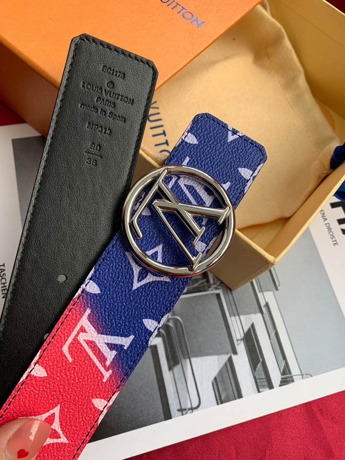 Louis Vuitton LV Circle Belt Monogram Canvas Blue and Pink Gradient with Silver Buckle