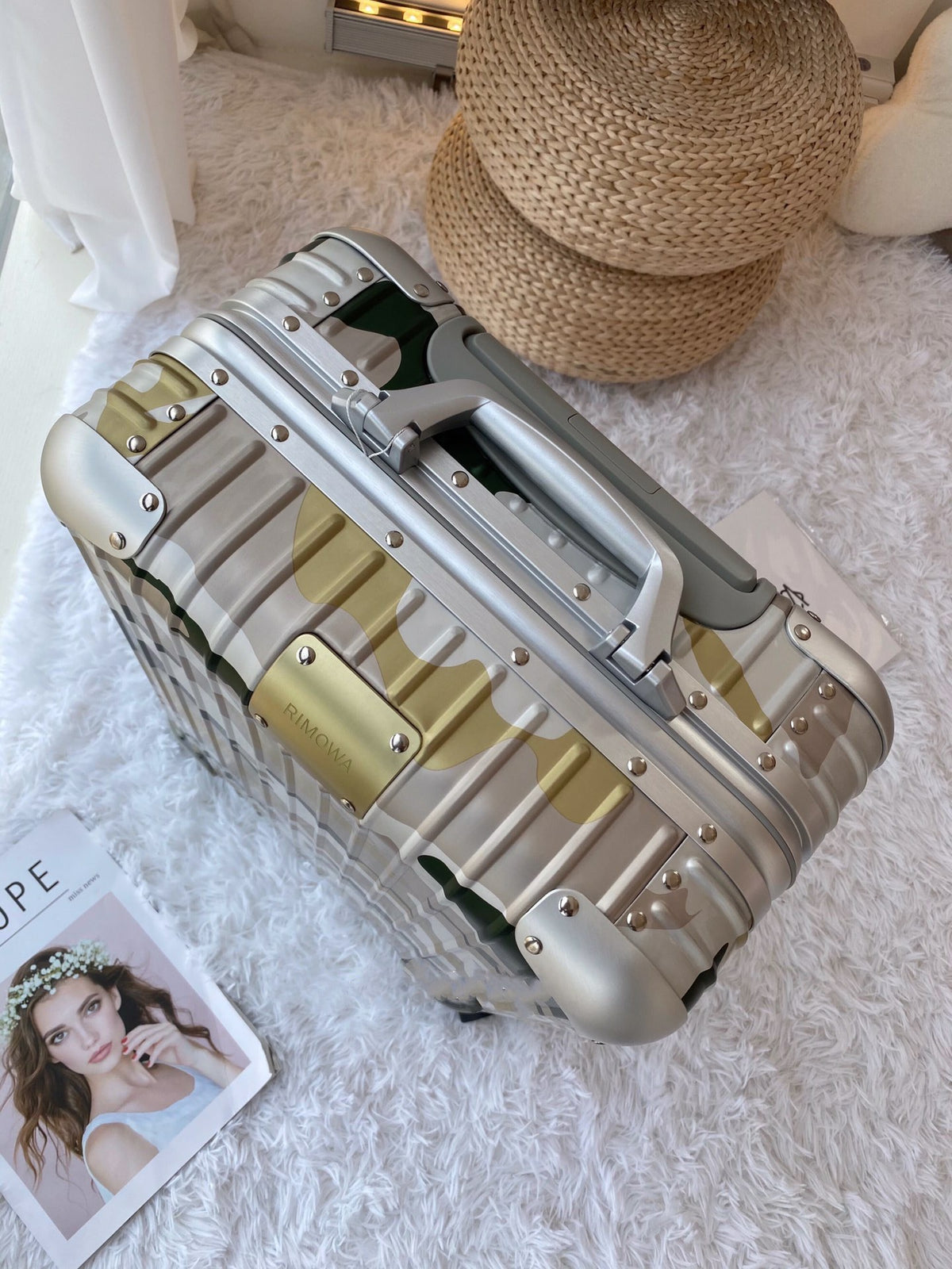 Yellow and Green Camouflage Hard Shell Spinner Suitcase