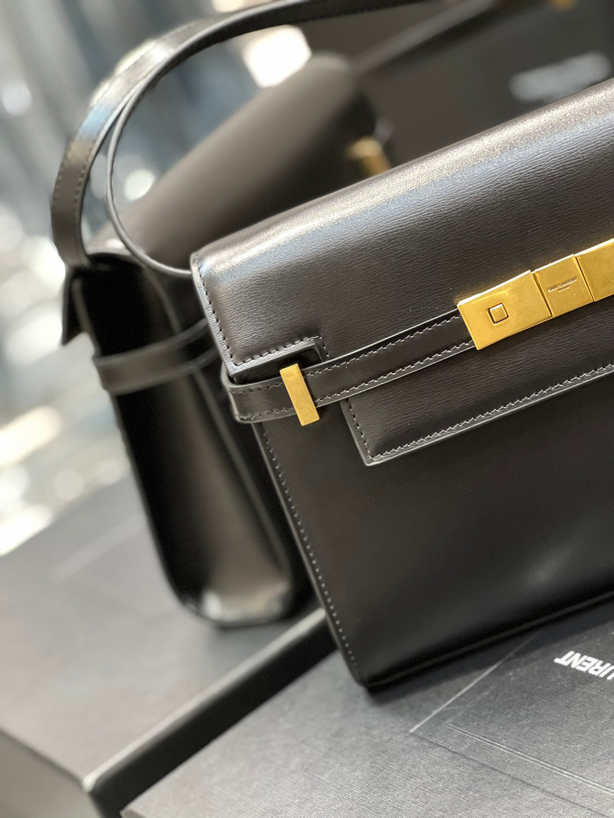 Saint Laurent Manhattan Small Shoulder Bag in Black Box Leather
