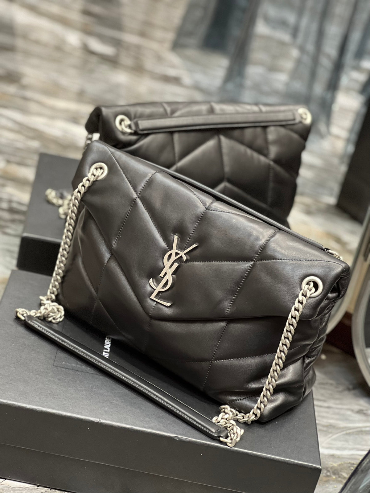Saint Laurent Loulou Puffer Small in Quilted Lambskin - Black with Silver Hardware