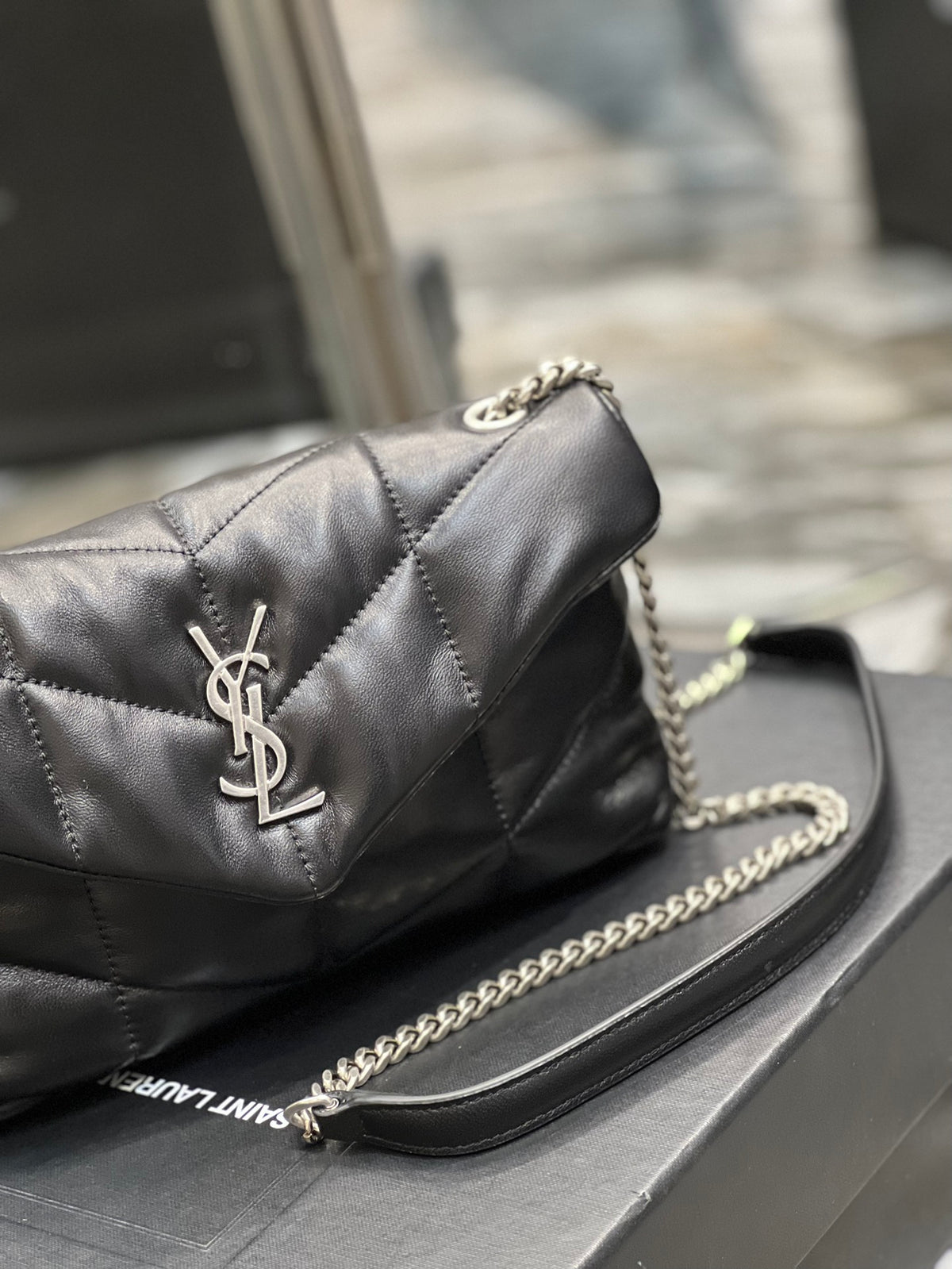Saint Laurent Loulou Toy Puffer Bag in Quilted Lambskin - Black with Silver Hardware