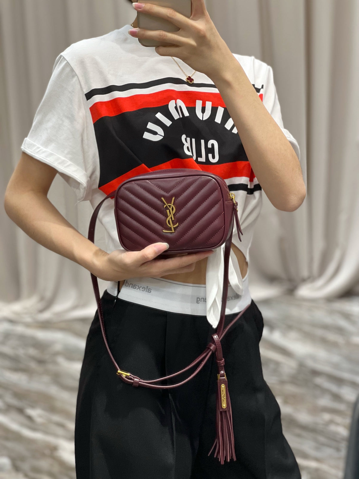 Saint Laurent Lou Quilted Leather Camera Bag in Burgundy