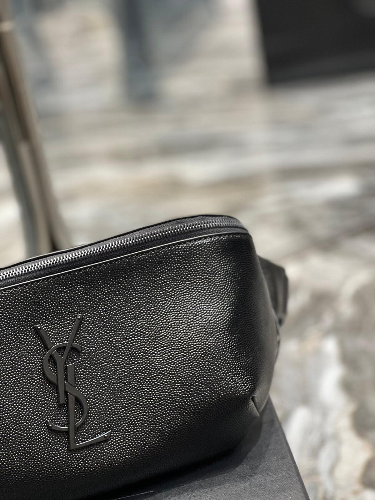 Saint Laurent Cassandre Belt Bag in Black Grain de Poudre Leather