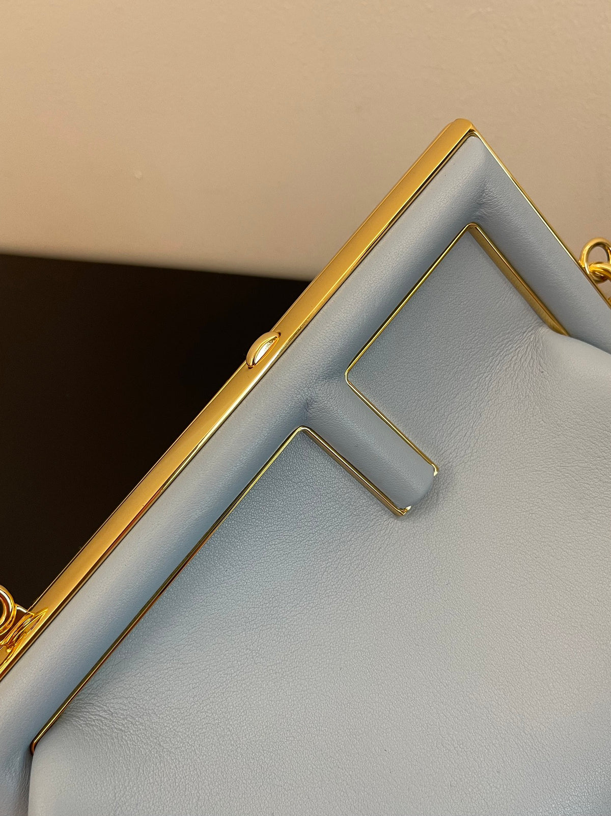 Small Light Blue Leather Frame Clutch - Elegant Asymmetric Crossbody Bag with Gold Hardware