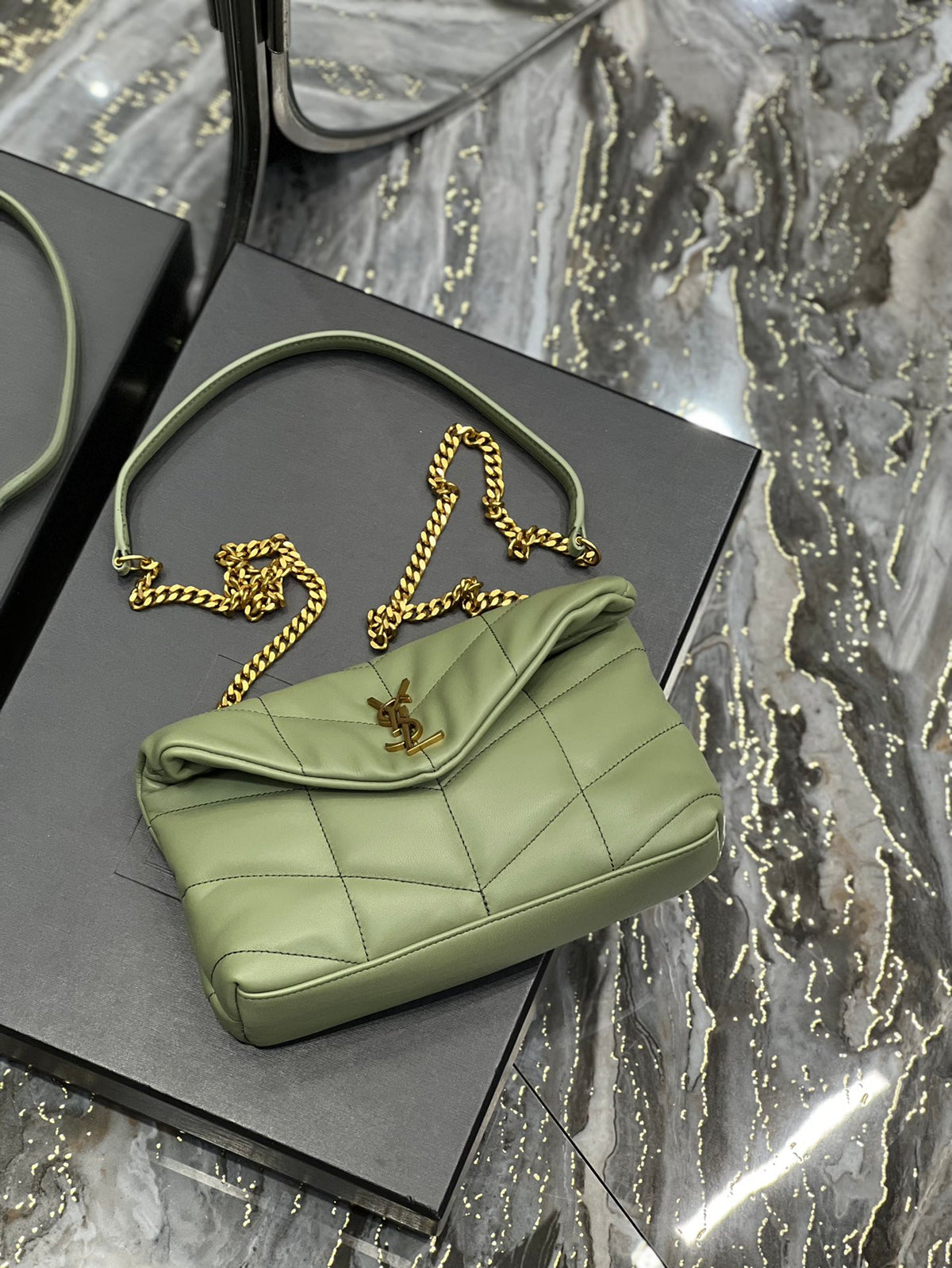 Saint Laurent Toy Loulou Puffer Bag in Quilted Lambskin - Sage Green Gold Hardware