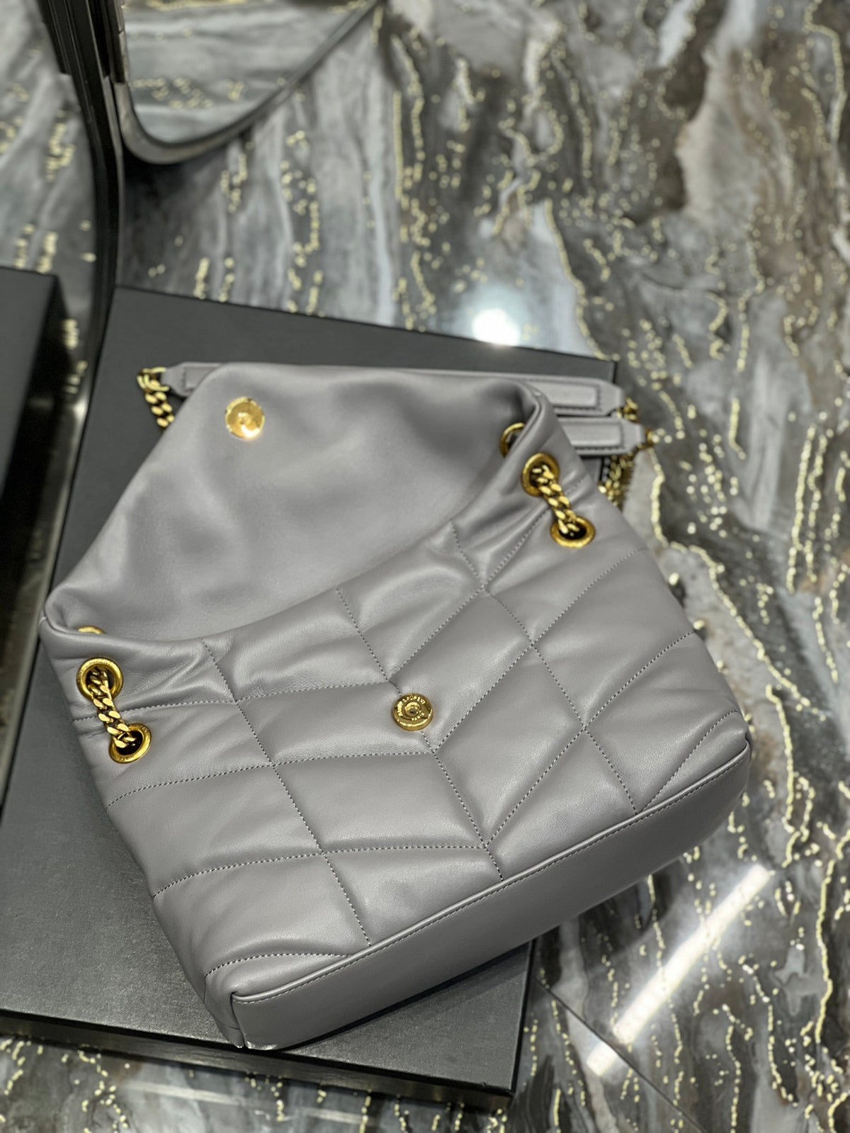 Saint Laurent Loulou Puffer Small Shoulder Bag in Quilted Leather Grey