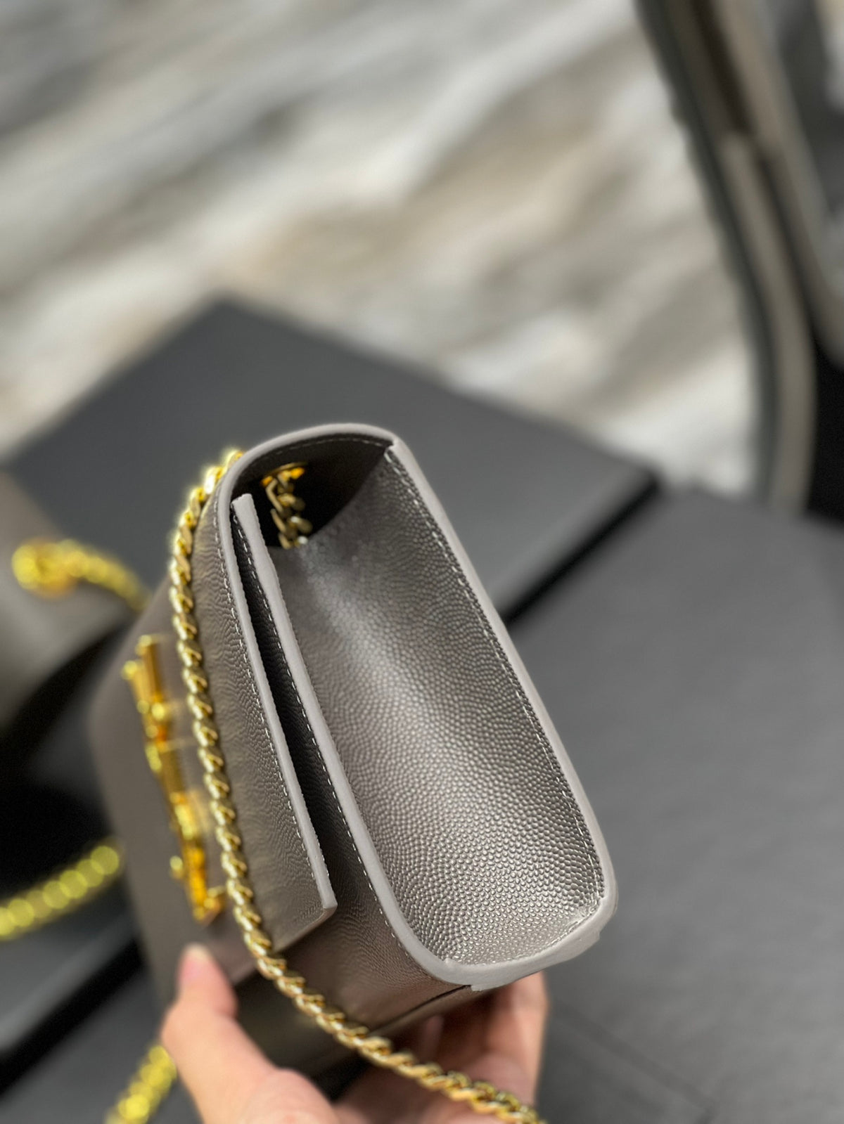 Saint Laurent Kate Small Chain Bag in Grained Leather - Grey