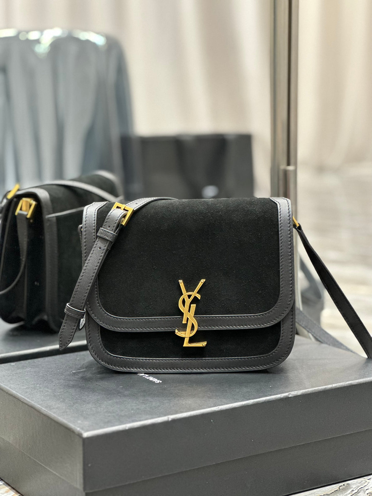 Saint Laurent Solferino Small Suede and Leather Shoulder Bag - Black