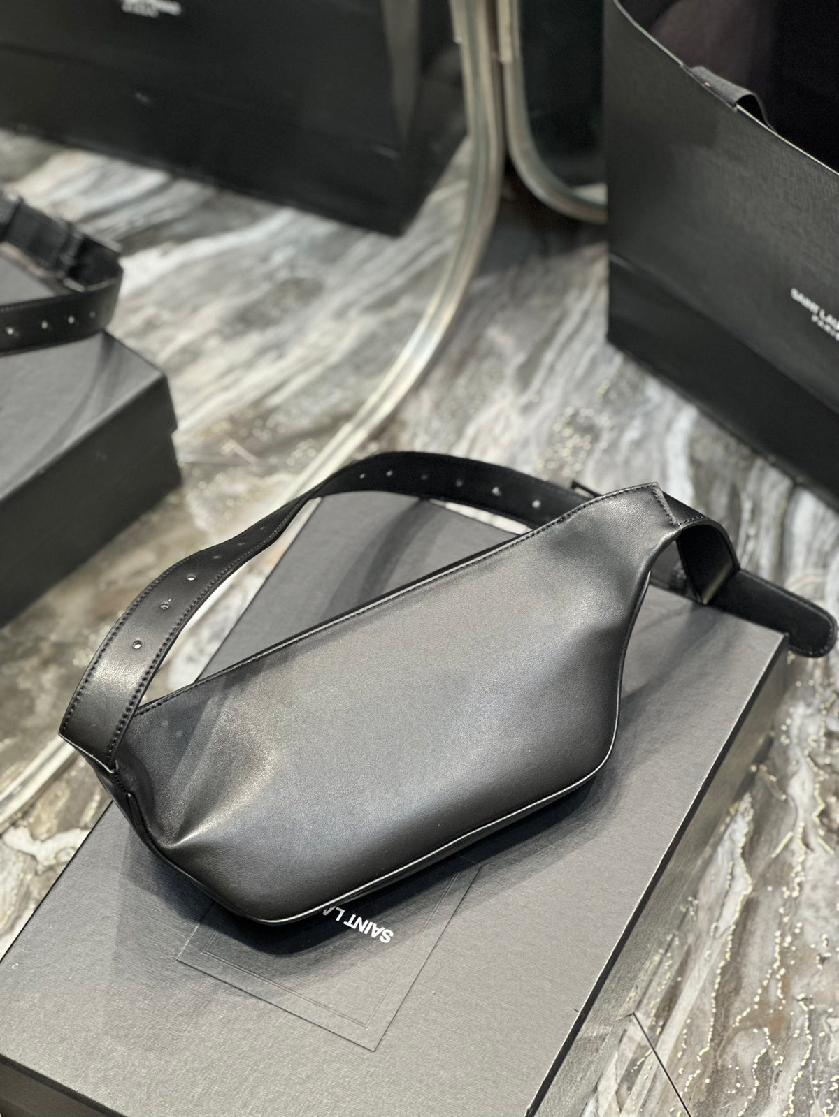 Saint Laurent Monogram Leather Belt Bag - Black with Matte Black Hardware