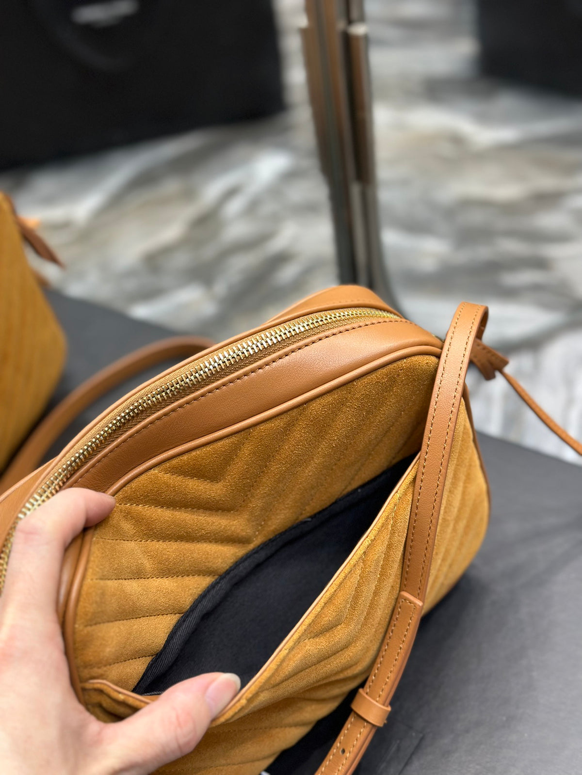 Saint Laurent Lou Medium Quilted Leather Camera Bag in Mustard Yellow