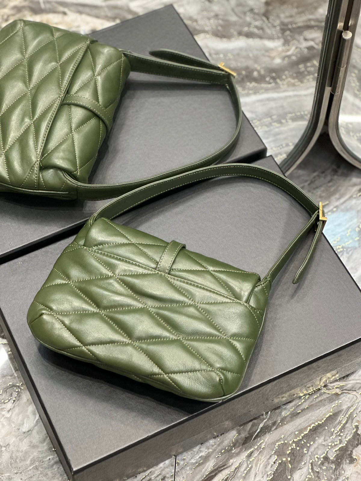 Saint Laurent YSL Jamie Quilted Lambskin Shoulder Bag - Olive Green