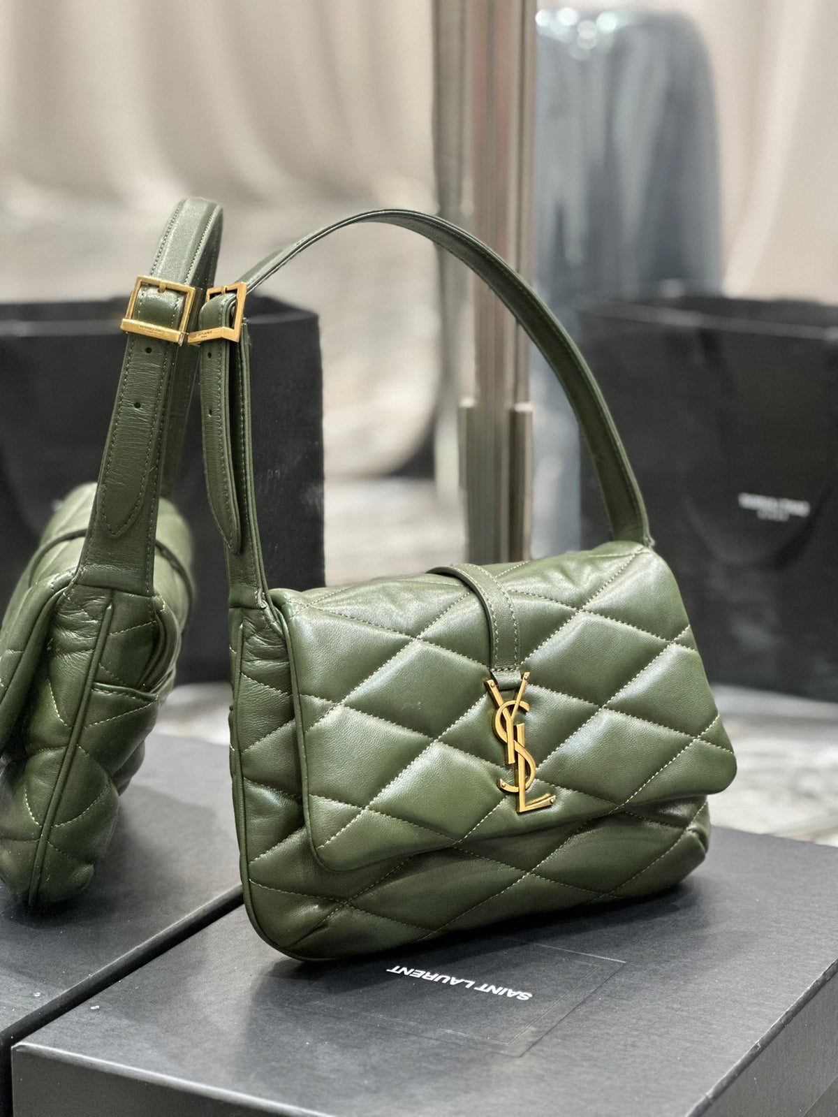 Saint Laurent YSL Jamie Quilted Lambskin Shoulder Bag - Olive Green
