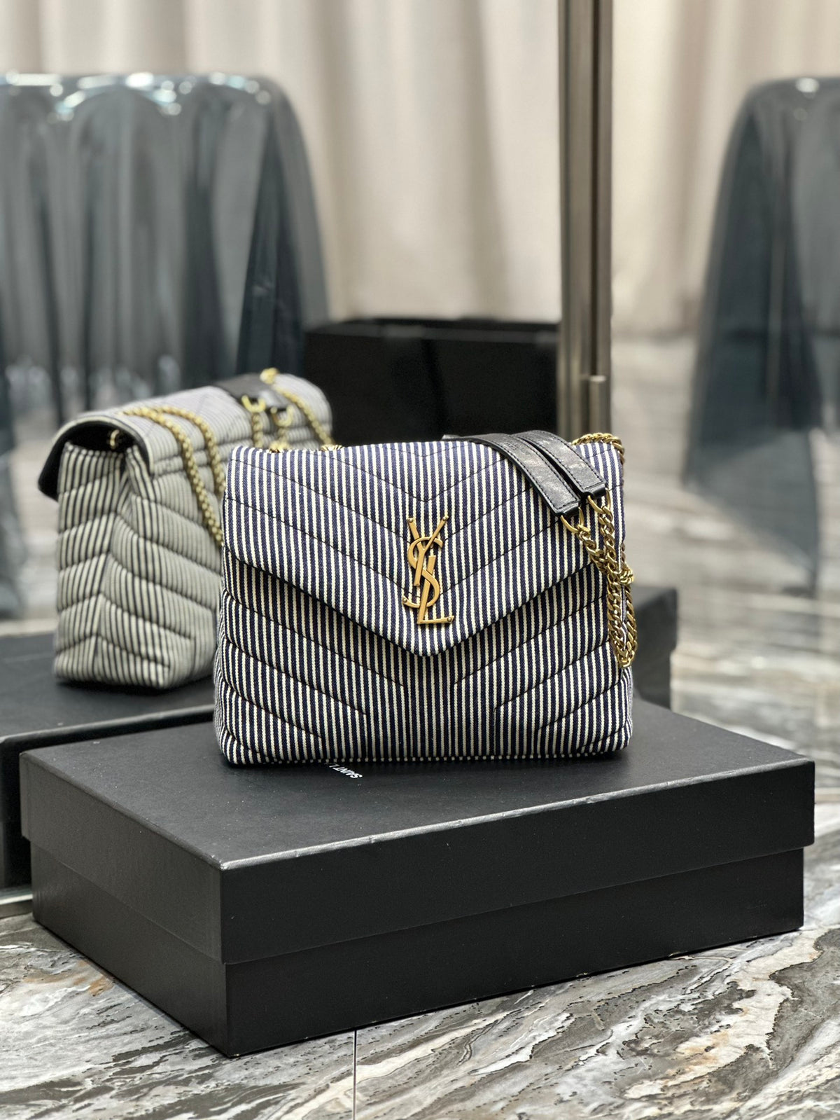 Saint Laurent Loulou Small Chain Bag in Quilted Leather - Grey