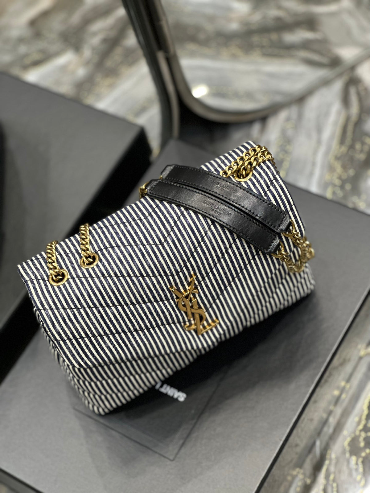 Saint Laurent Loulou Small Chain Bag in Quilted Leather - Grey