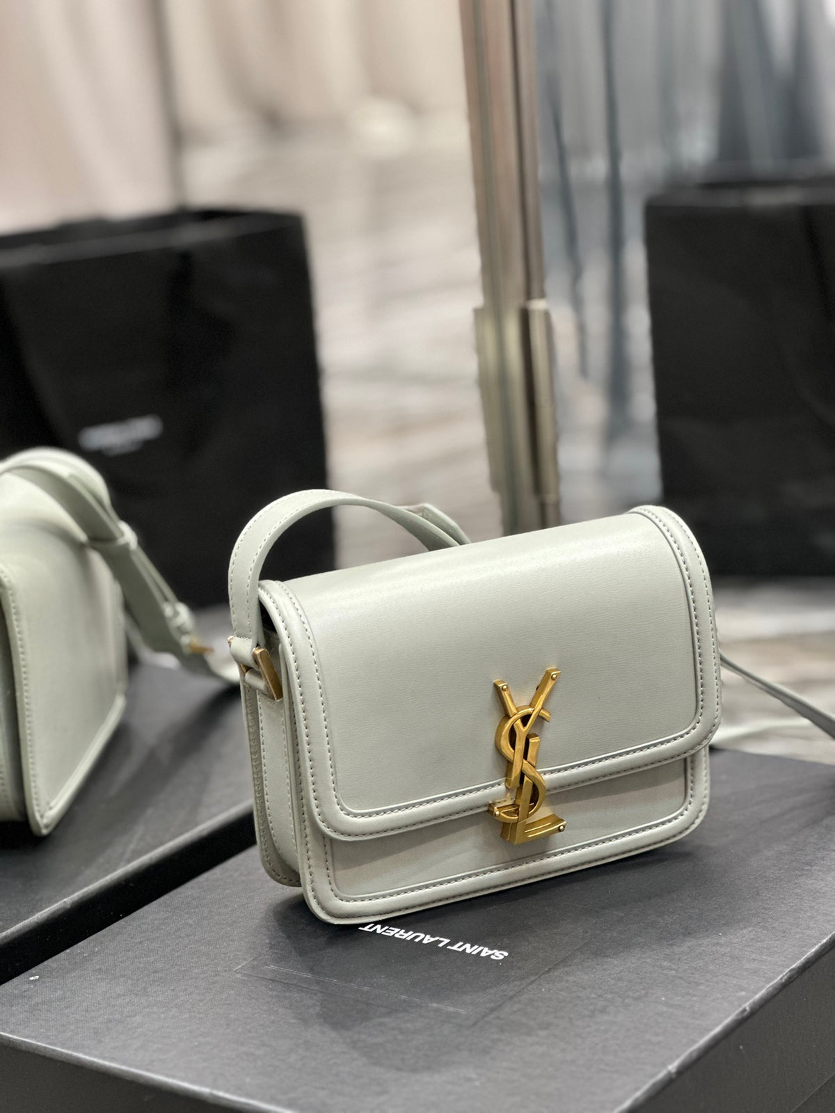 Saint Laurent Solferino Small Shoulder Bag in Box Saint Laurent Leather - Off-White