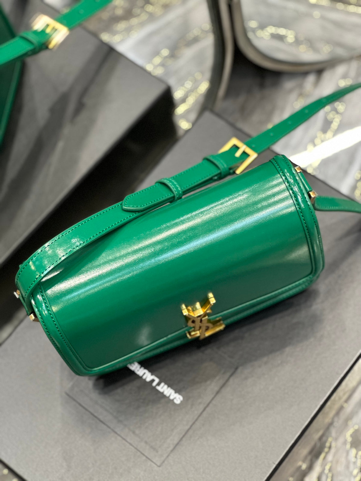 Saint Laurent Small Solferino Satchel in Green Box Leather