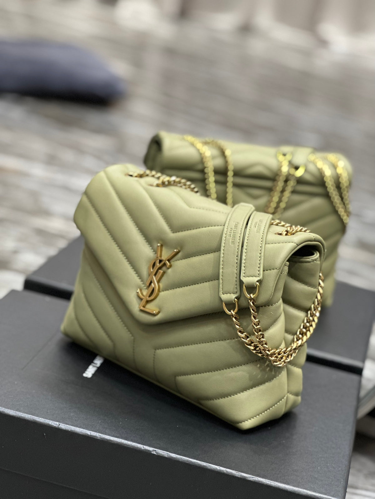 Saint Laurent Small Loulou Shoulder Bag in Sage Green Quilted Leather