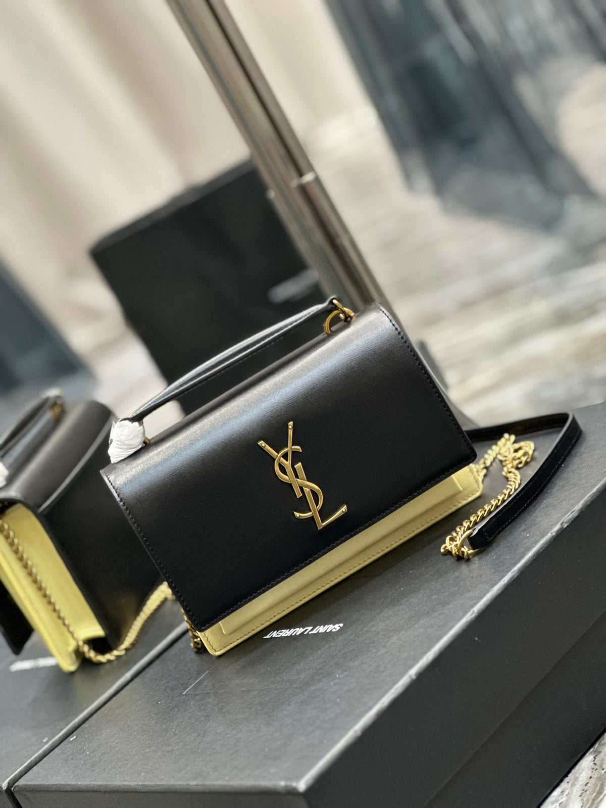 Saint Laurent YSL Kate Medium Shoulder Bag in Black Leather with Gold Hardware