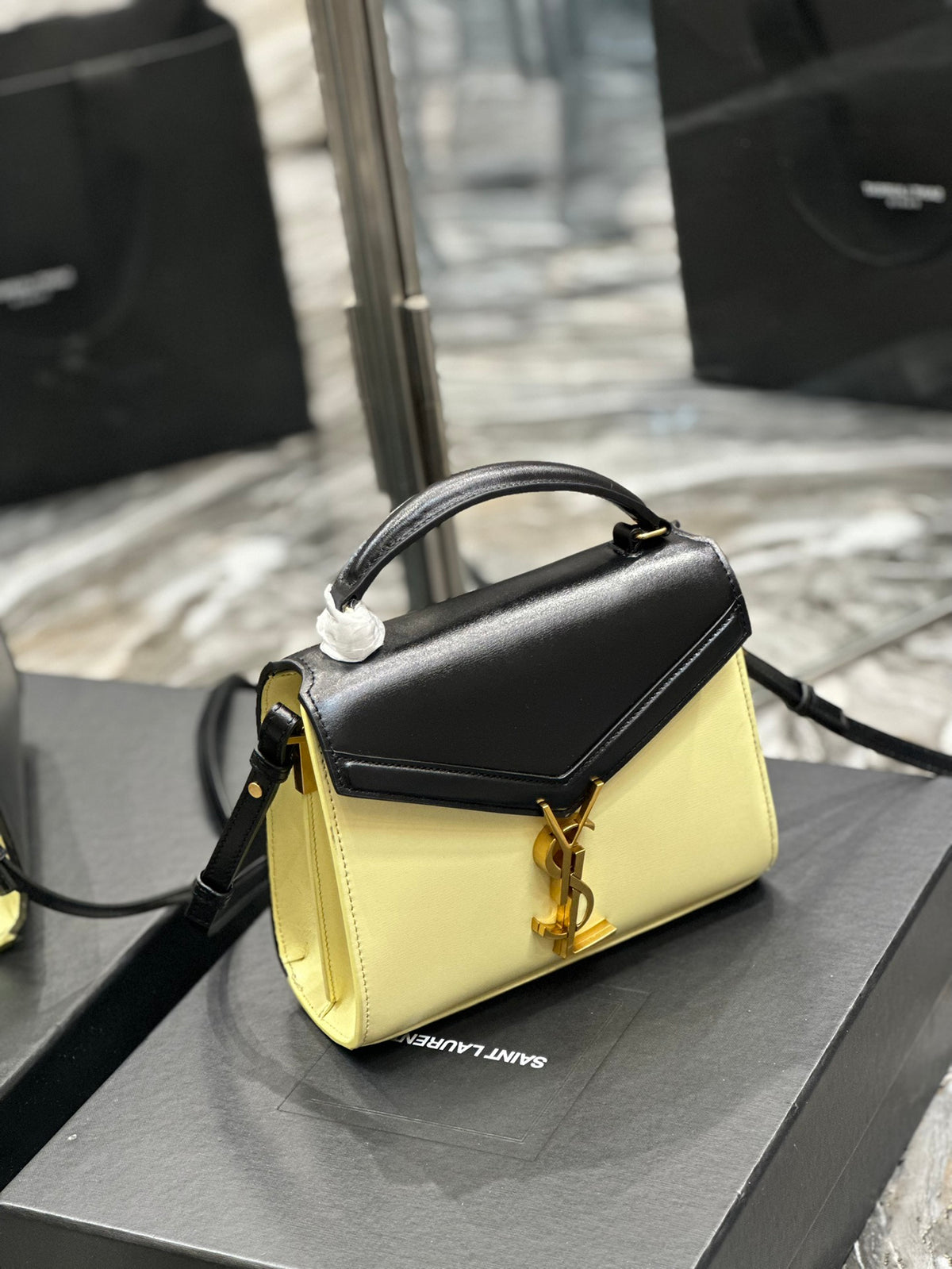 Saint Laurent Cassandra Mini Two-Tone Top Handle Bag - Black/Cream