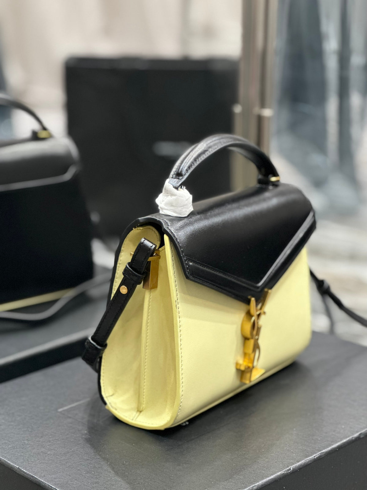 Saint Laurent Cassandra Mini Two-Tone Top Handle Bag - Black/Cream
