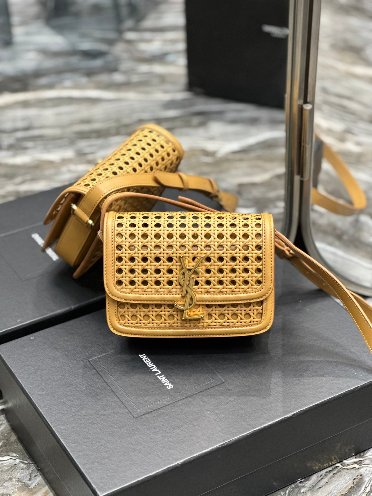 Saint Laurent Small Solferino Satchel in Perforated Leather - Mustard Yellow