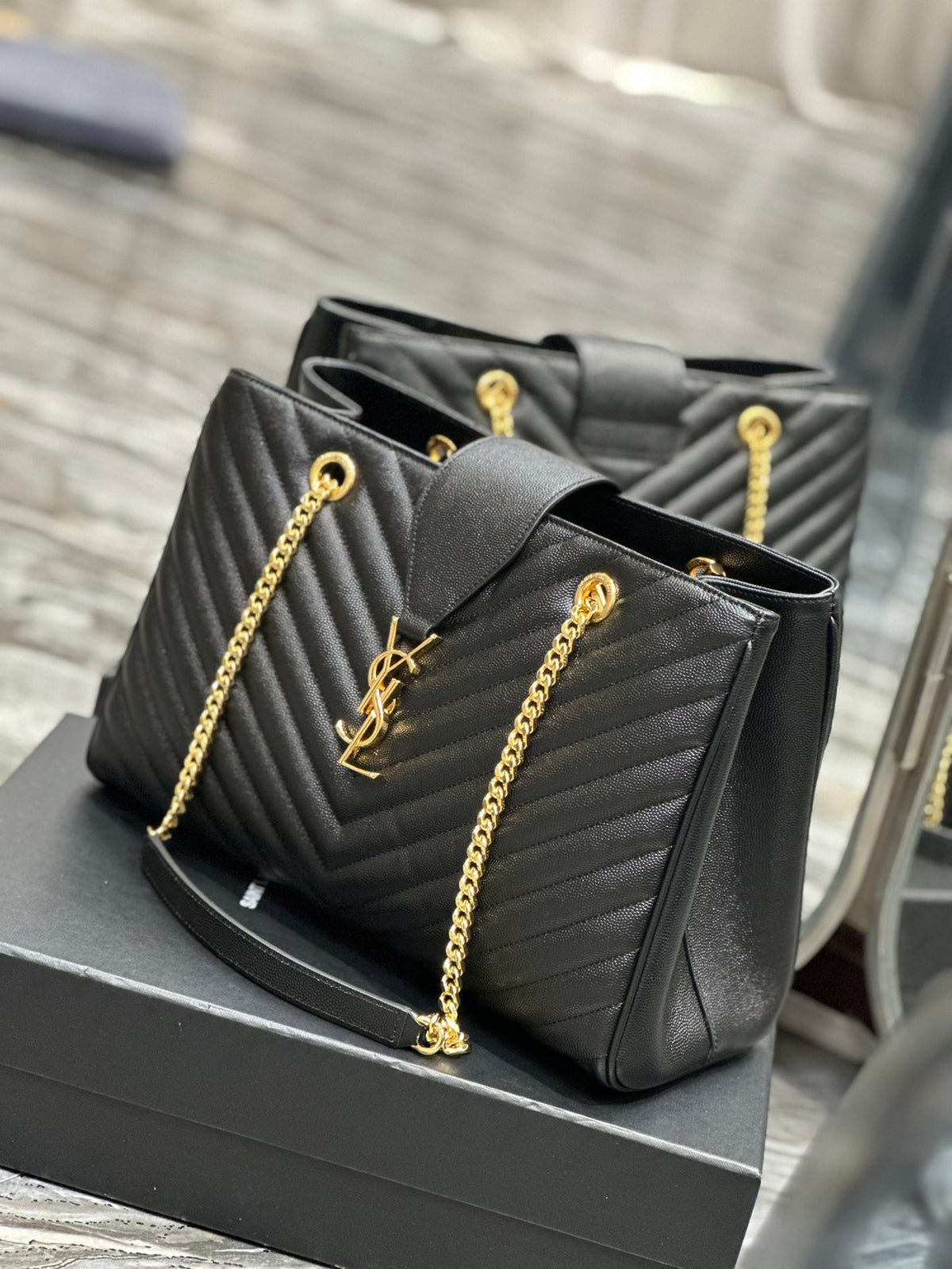 Saint Laurent (YSL) Monogram Quilted Leather Tote Bag - Black