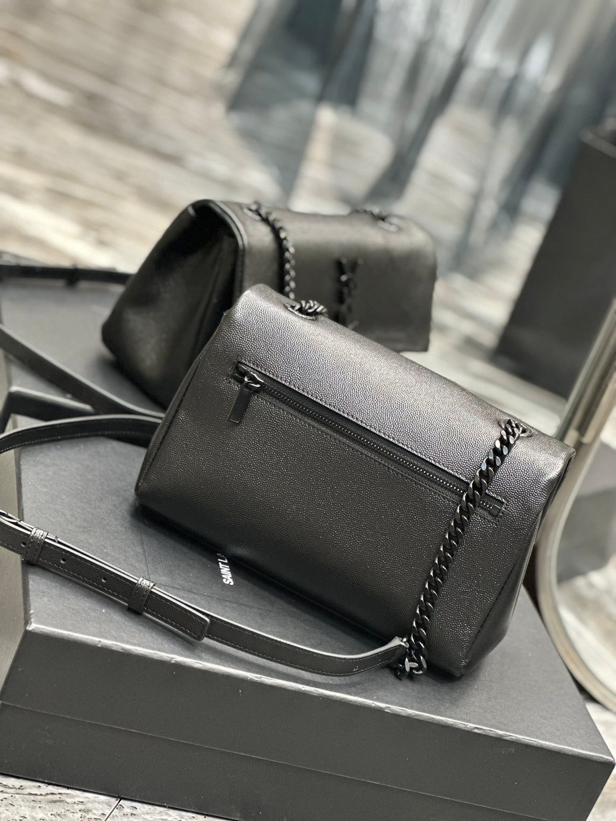 Saint Laurent Kate Small Monogram Shoulder Bag in Black Leather with Black Hardware