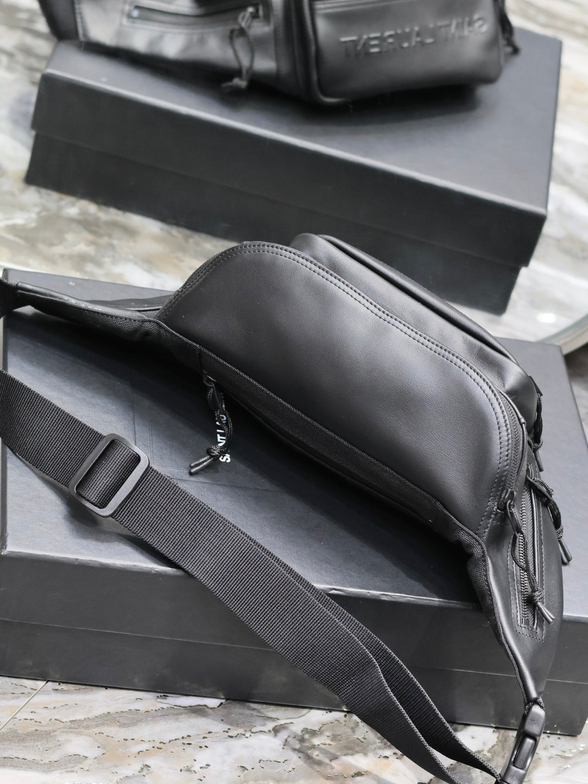 Saint Laurent Embossed Black Leather Belt Bag