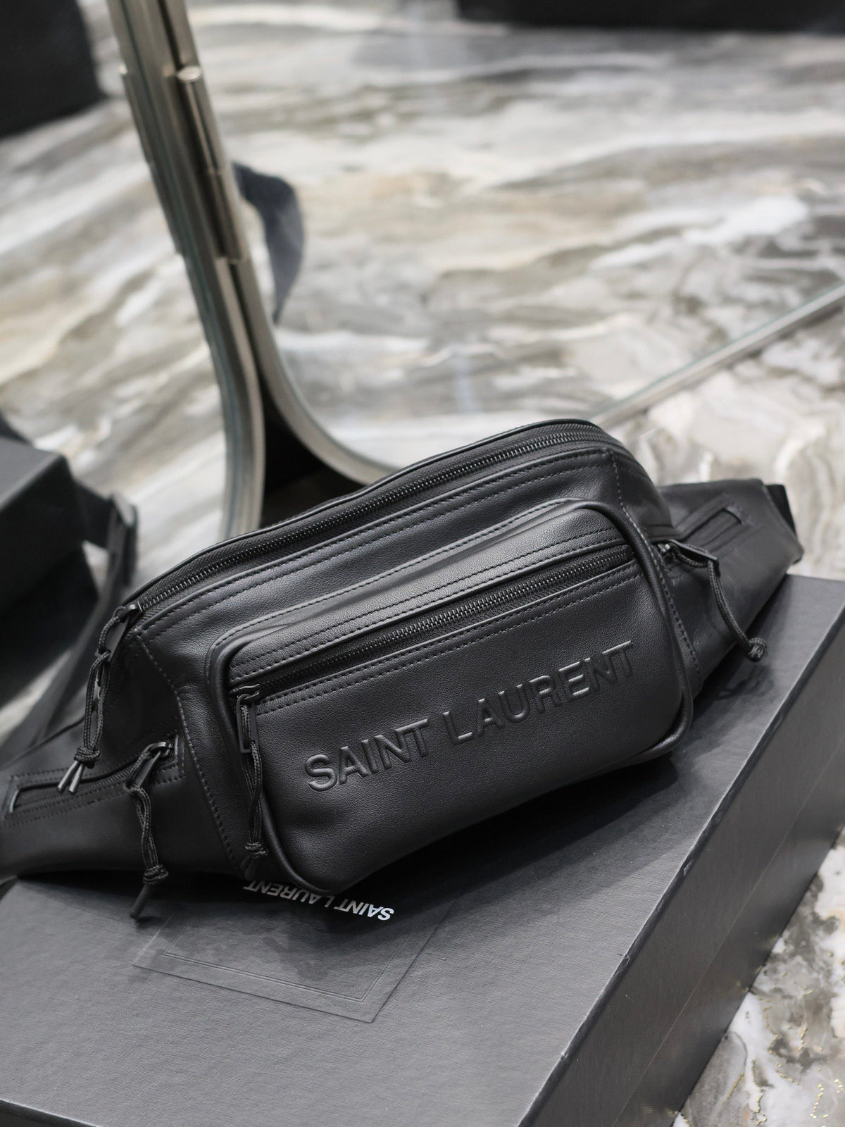 Saint Laurent Embossed Black Leather Belt Bag