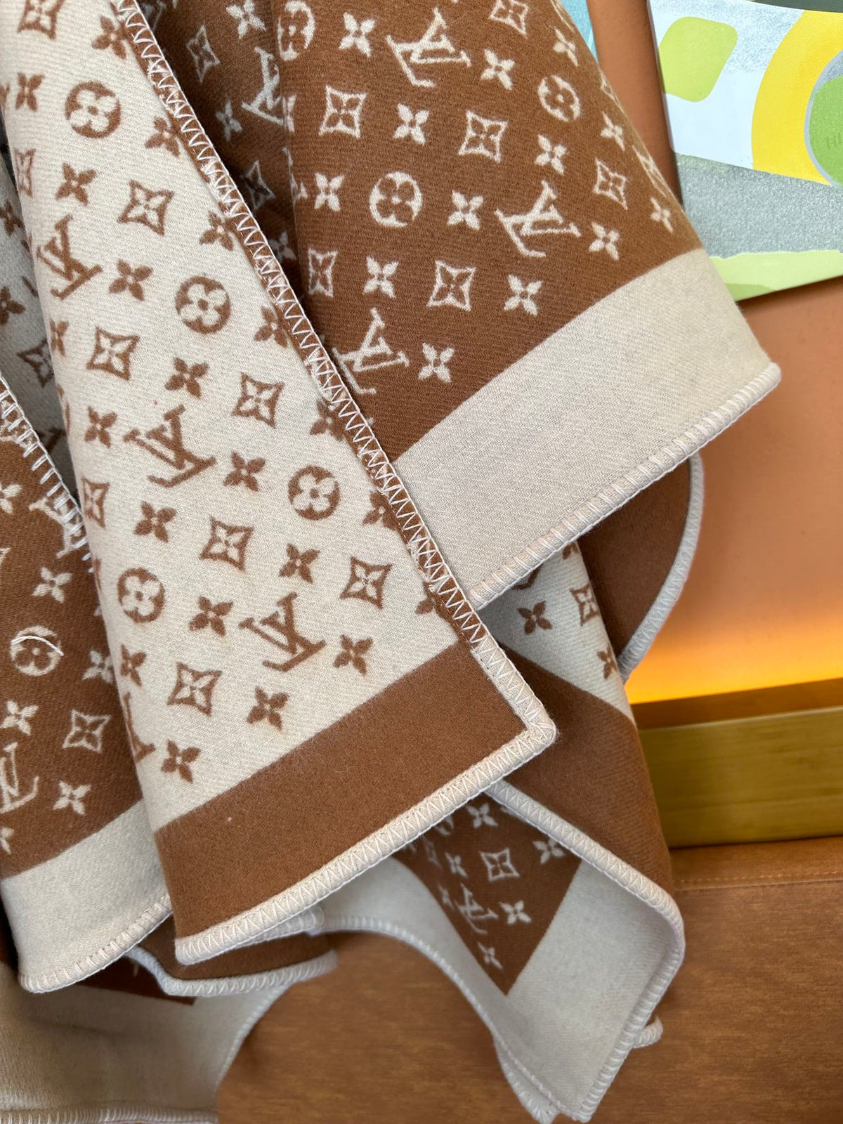 Louis Vuitton Monogram Brown and Beige Wool &amp; Cashmere Throw Blanket