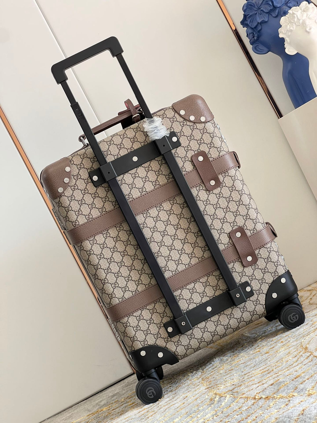 Vintage Brown Monogram Spinner Suitcase Retro Hard Shell Luggage