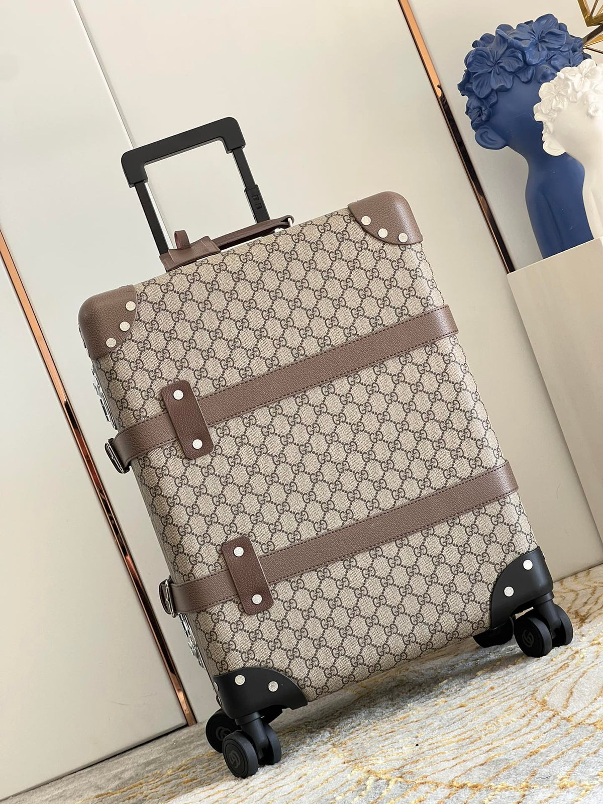 Vintage Brown Monogram Spinner Suitcase Retro Hard Shell Luggage