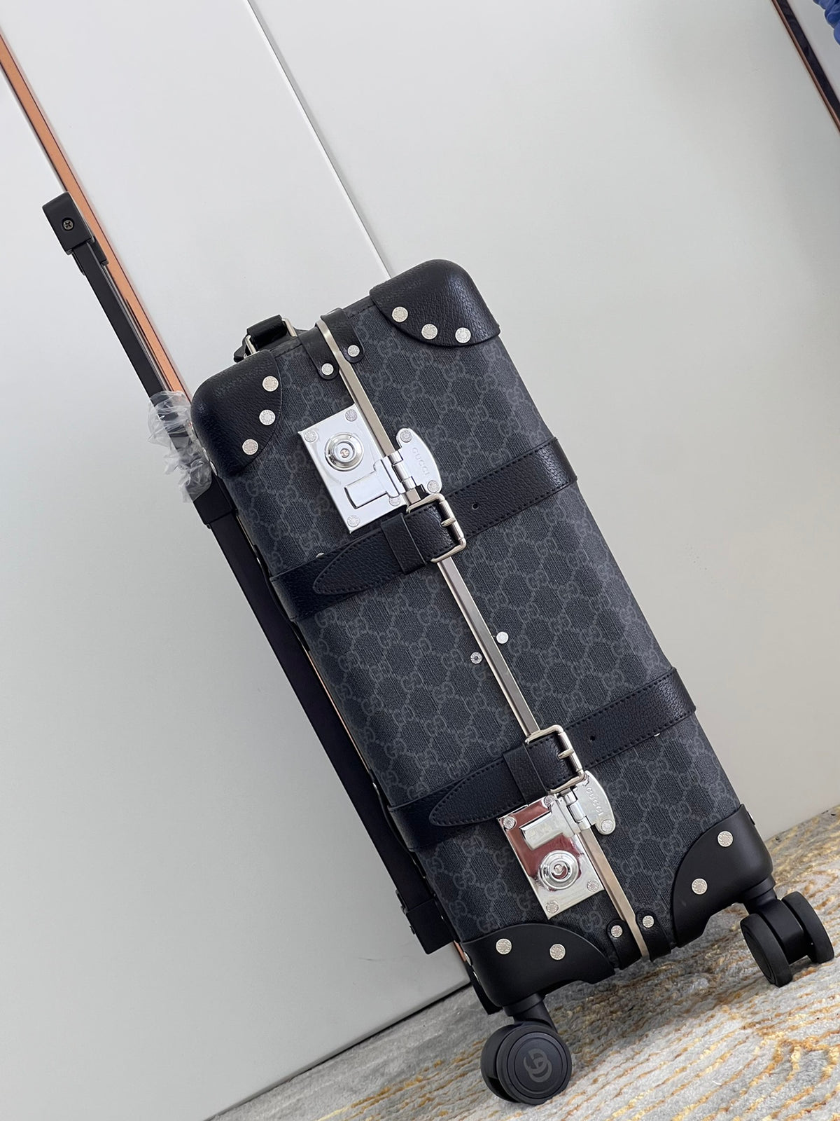 Vintage Monogram Pattern Trunk Suitcase with Spinner Wheels