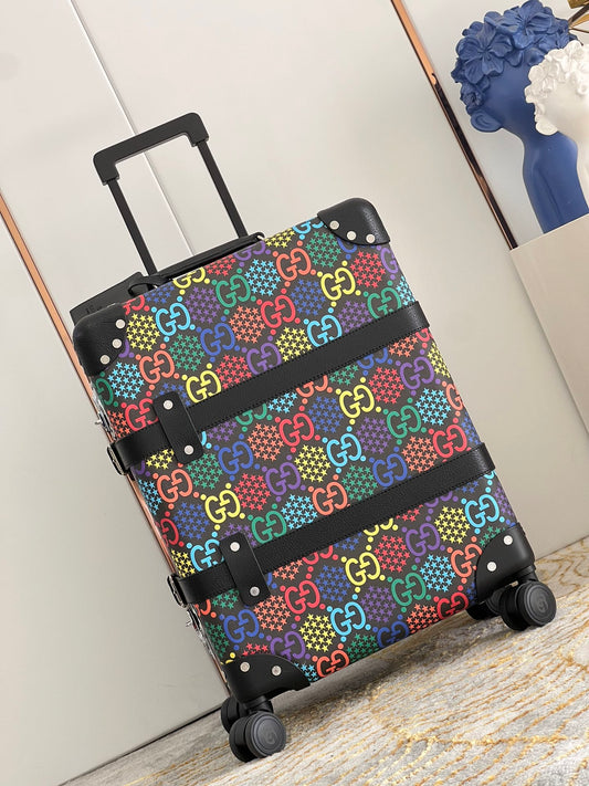 Vintage Multicolor Monogram Rolling Trunk Suitcase with Spinner Wheels