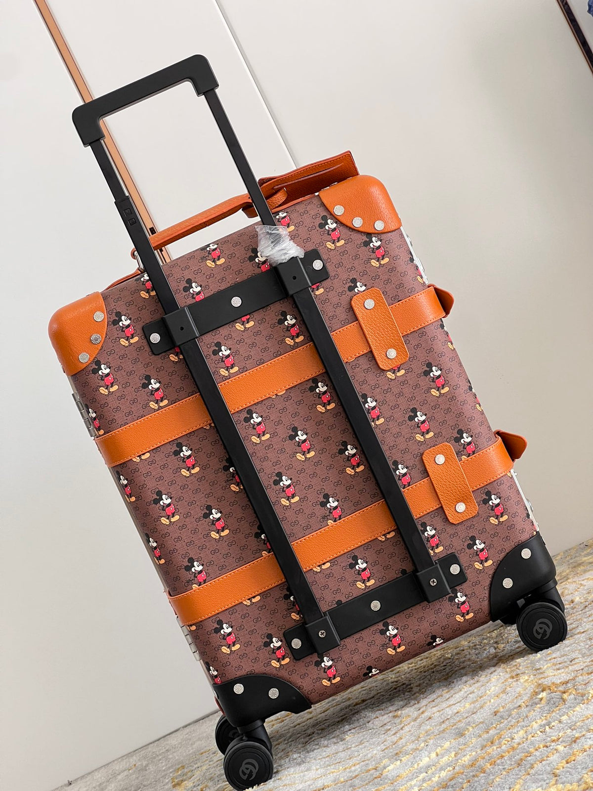 Vintage Brown Cartoon Mouse Printed Spinner Suitcase Travel Trunk