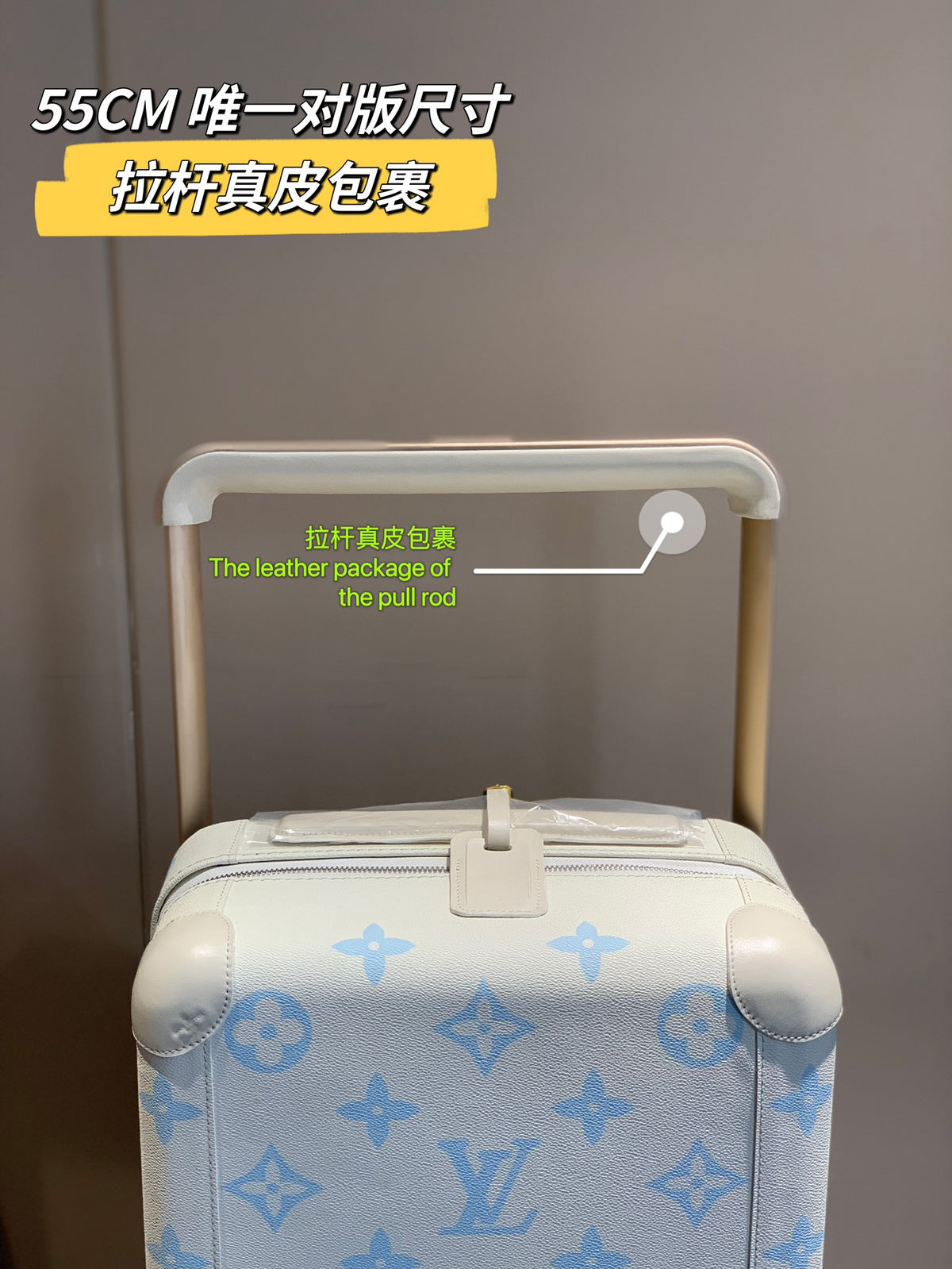 White and Blue Monogram Hardside Carry-On Suitcase with Spinner Wheels