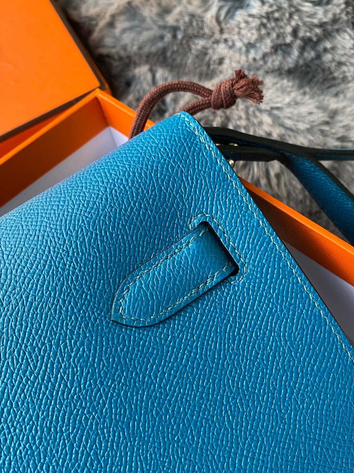 Hermès Kelly Depeche Pouch Blue Leather Clutch with Gold Hardware
