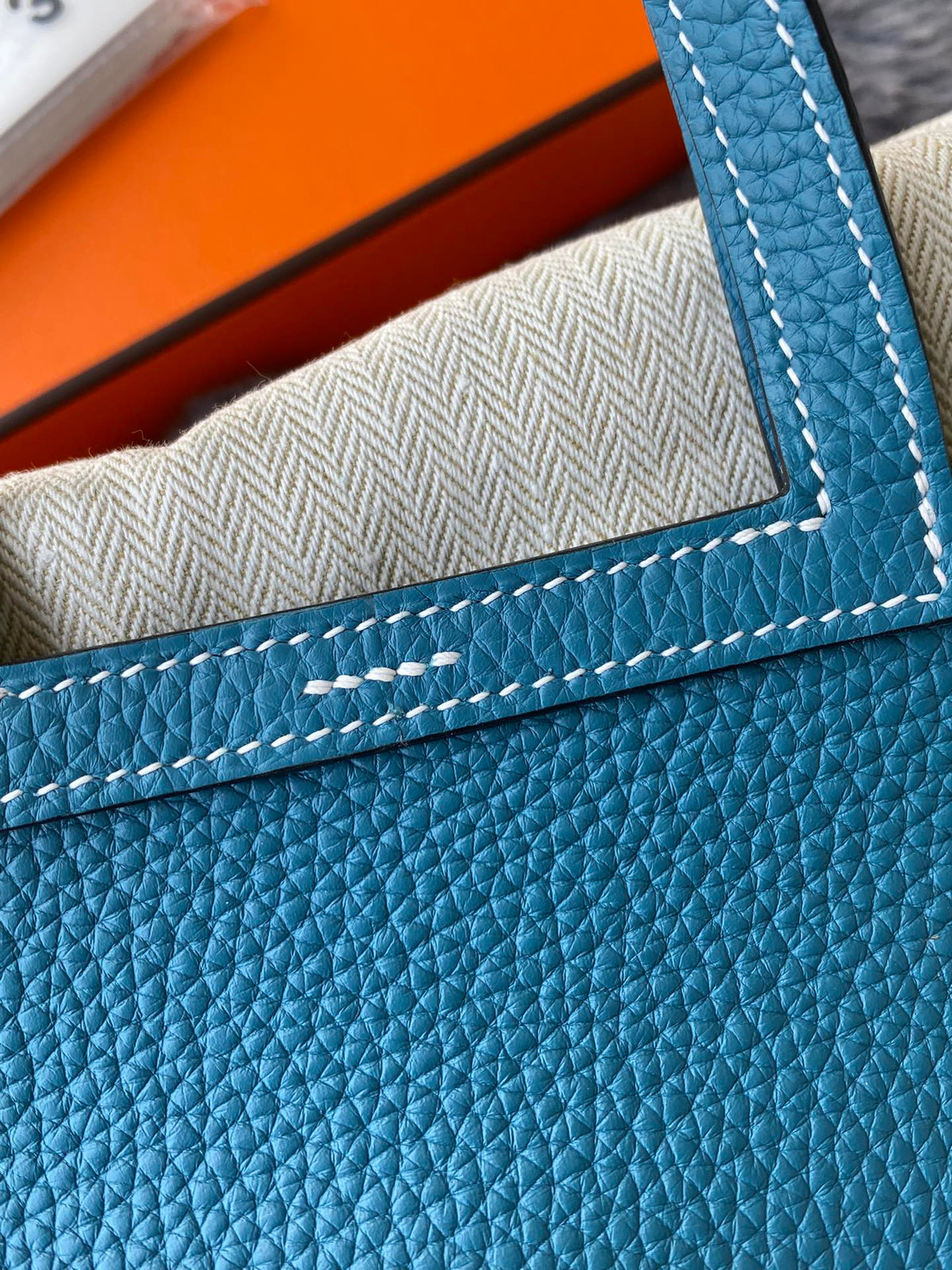 Hermès Blue Grained Leather Handbag with Palladium Buckle Detail