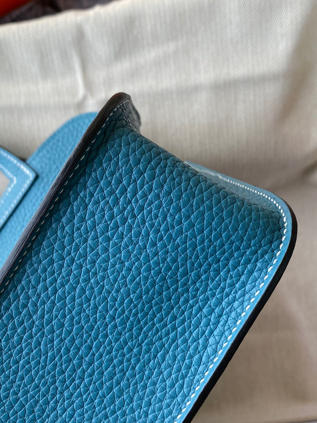 Hermès Blue Leather Halzan Style Handbag with Charm in Signature Box